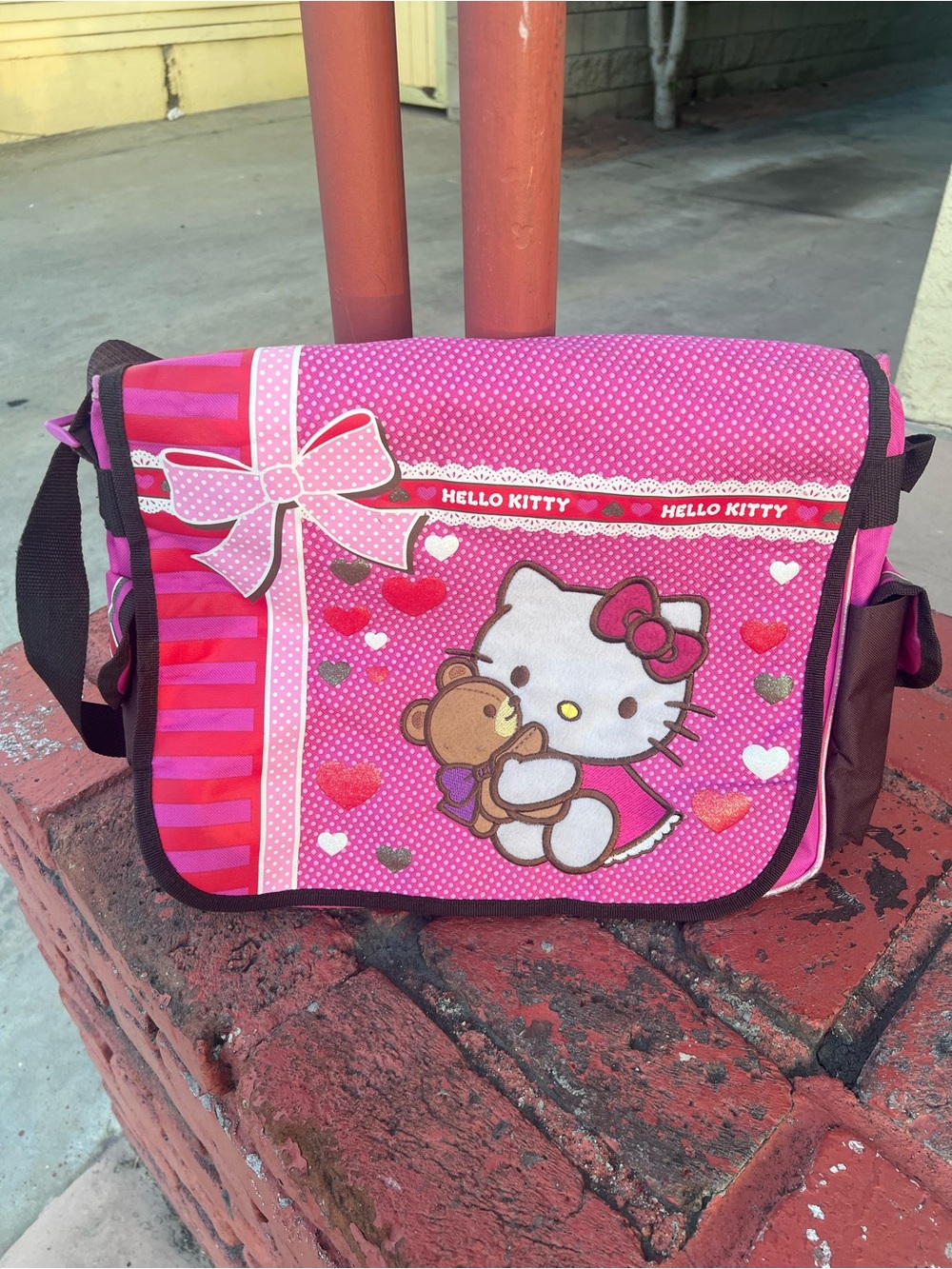 Hello Kitty Pink and Brown Kids Messenger Bag with Bow Accent